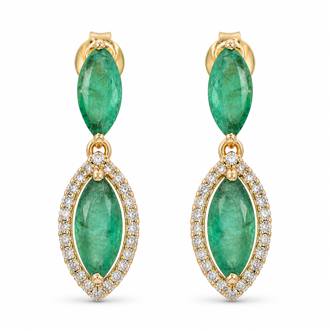 2.38 Ct Marquise Emerald 9K Gold Earrings