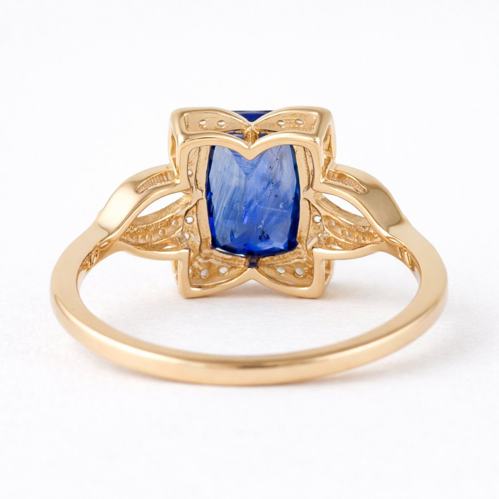 2.44 Ct Cushion Sapphire 9K Gold Ring