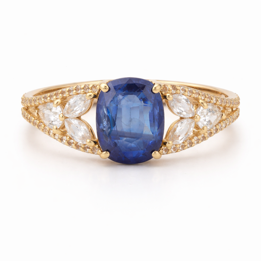 3.70 Ct Cushion Sapphire 9K Gold Ring