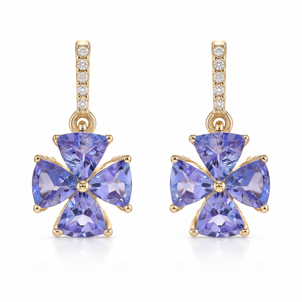1.68 Ct Trillion Tanzanite 9K Gold Earrings