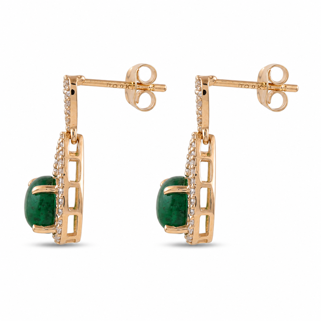 2.26 Ct Round Emerald 9K Gold Earrings