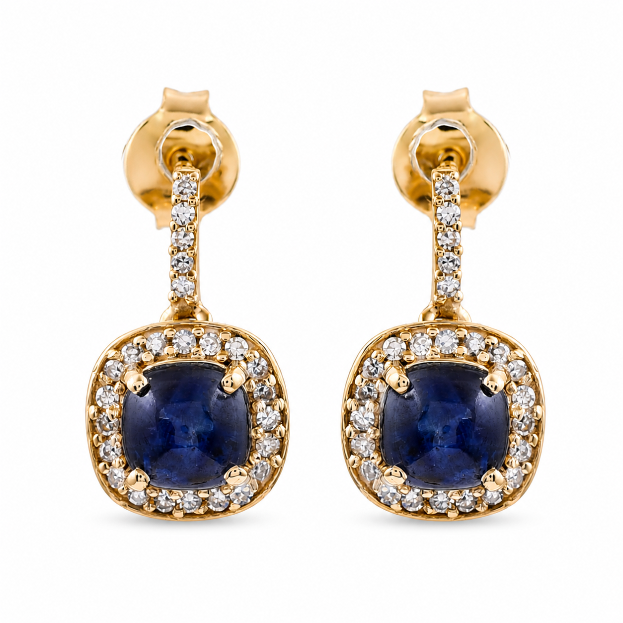 1.80 Ct Cushion Sapphire 9K Gold Earrings