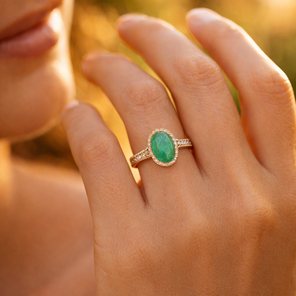 1.54 Ct Oval Emerald 9K Gold Ring