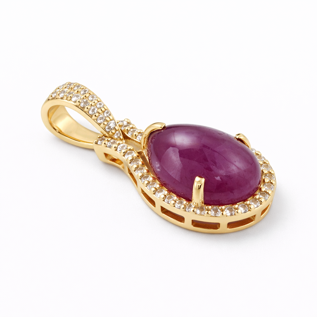 3.85 Ct Pear Ruby 9K Gold Pendant