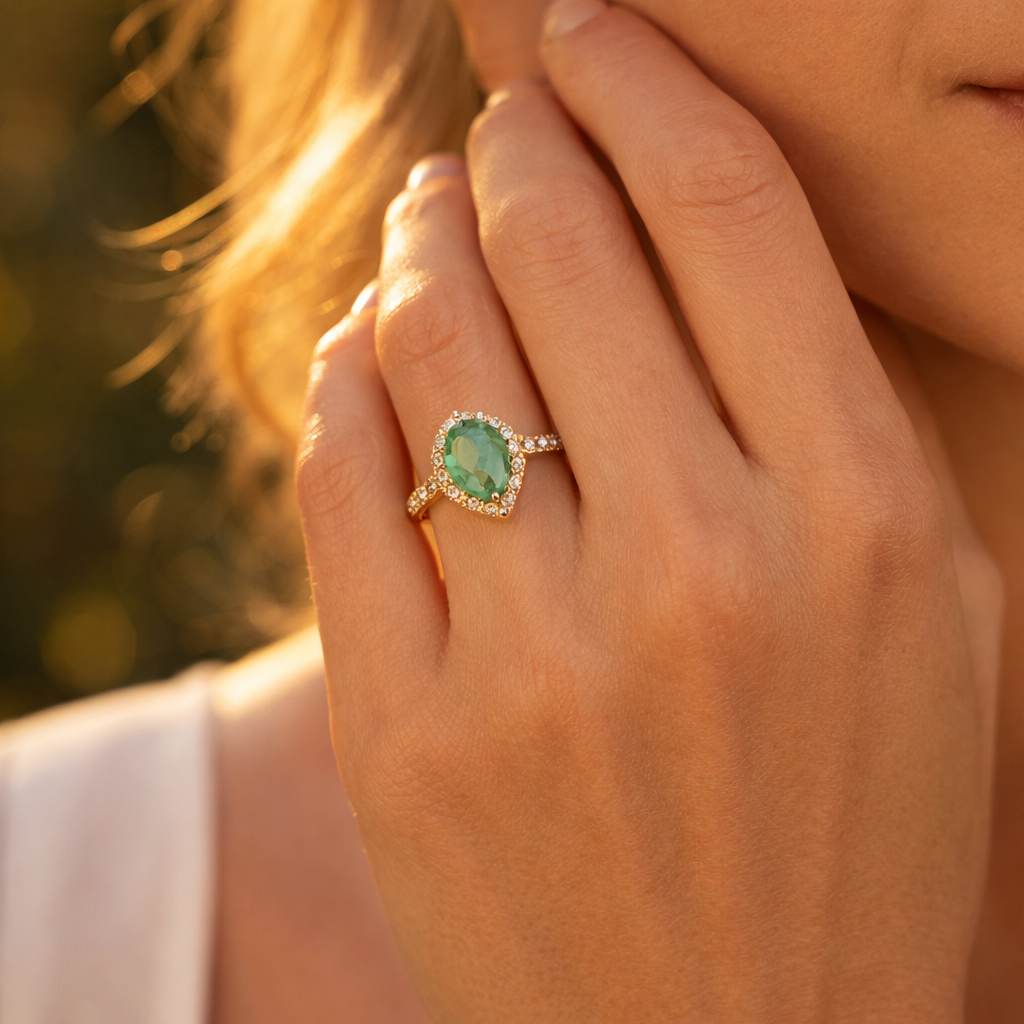 1.49 Ct Pear Emerald 9K Gold Ring