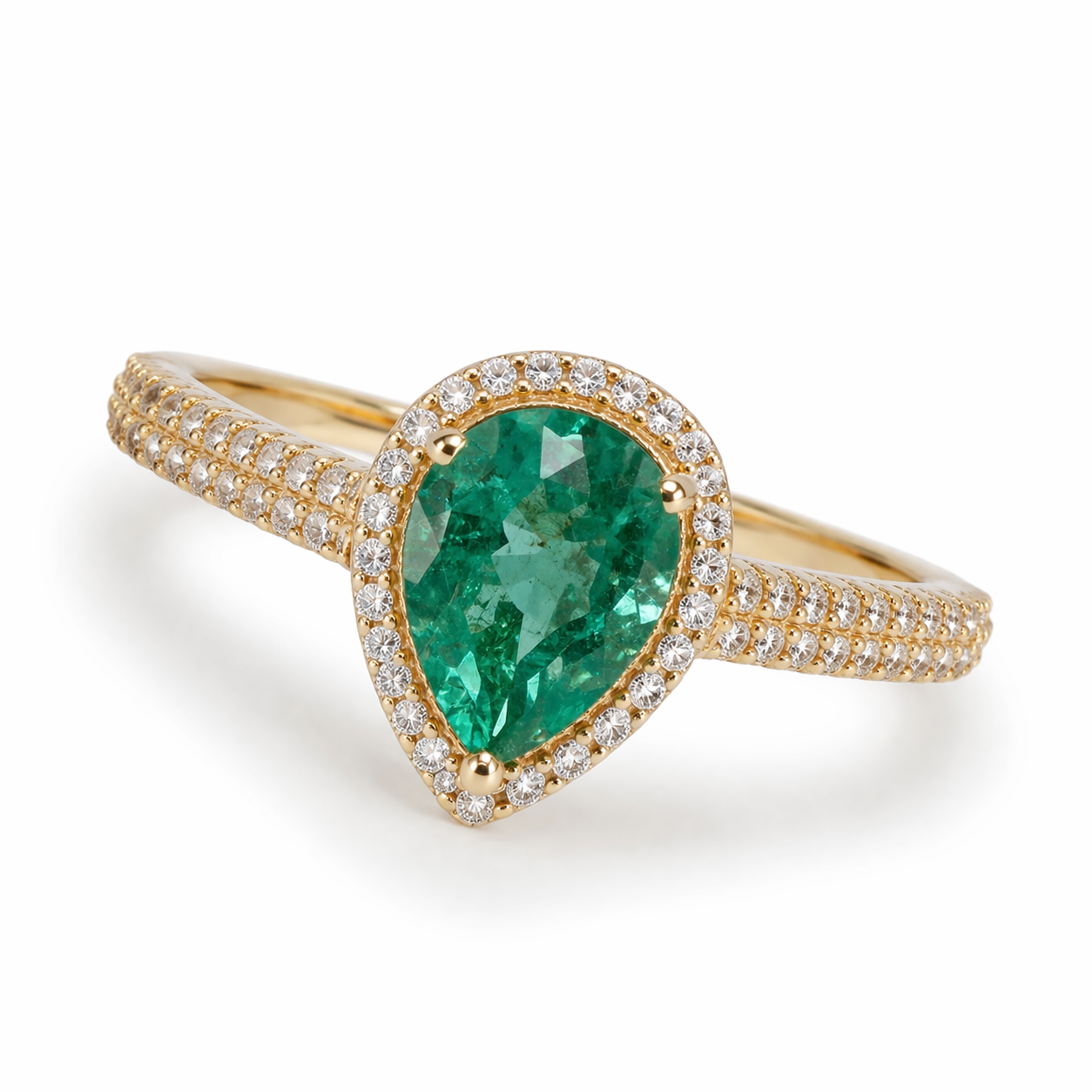 1.33 Ct Pear Emerald 9K Gold Ring