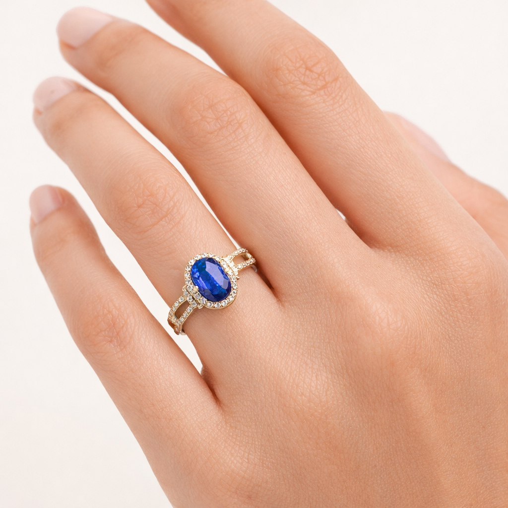 1.92 Ct Oval Sapphire 9K Gold Ring