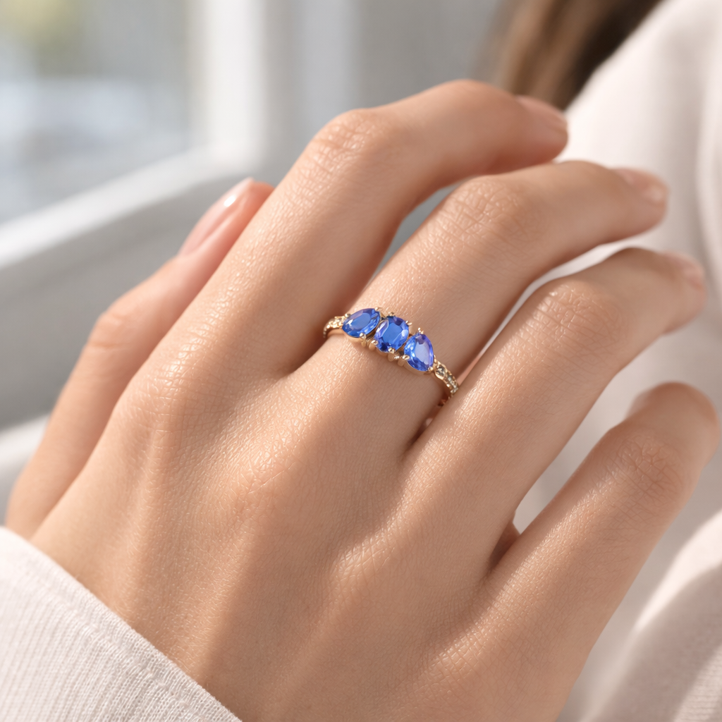 1.13 Ct Trillion Tanzanite 9K Gold Ring