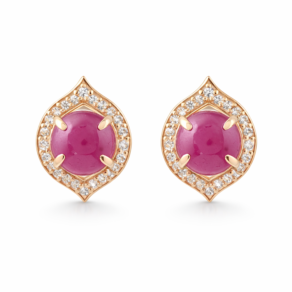 2.91 Ct Round Ruby 9K Gold Earrings