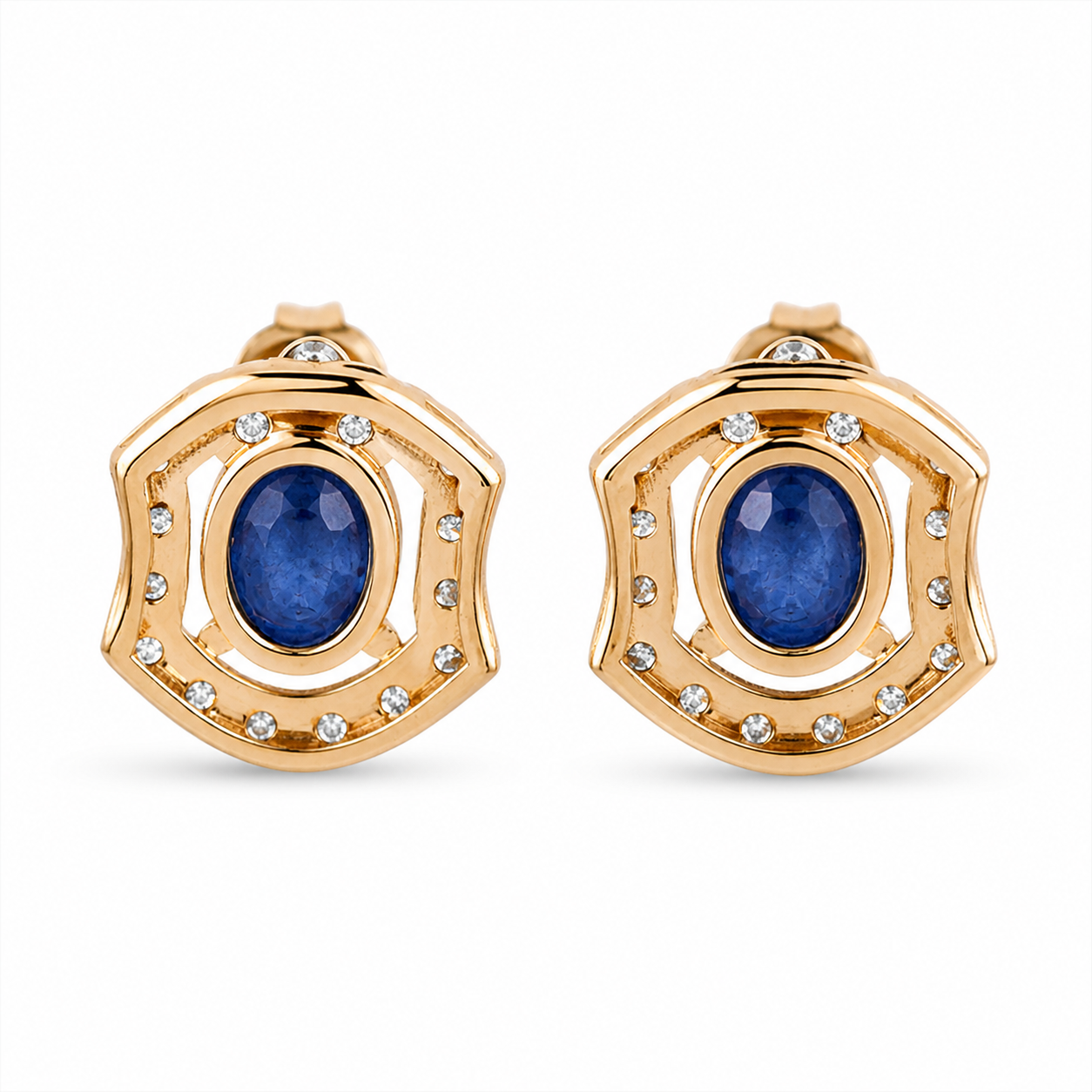 2.80 Ct Oval Blue Sapphire 9K Gold Earrings