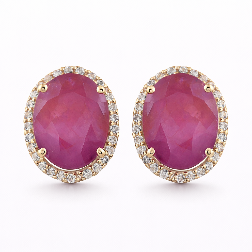 5.22 Ct Oval Ruby 9K Gold Earrings