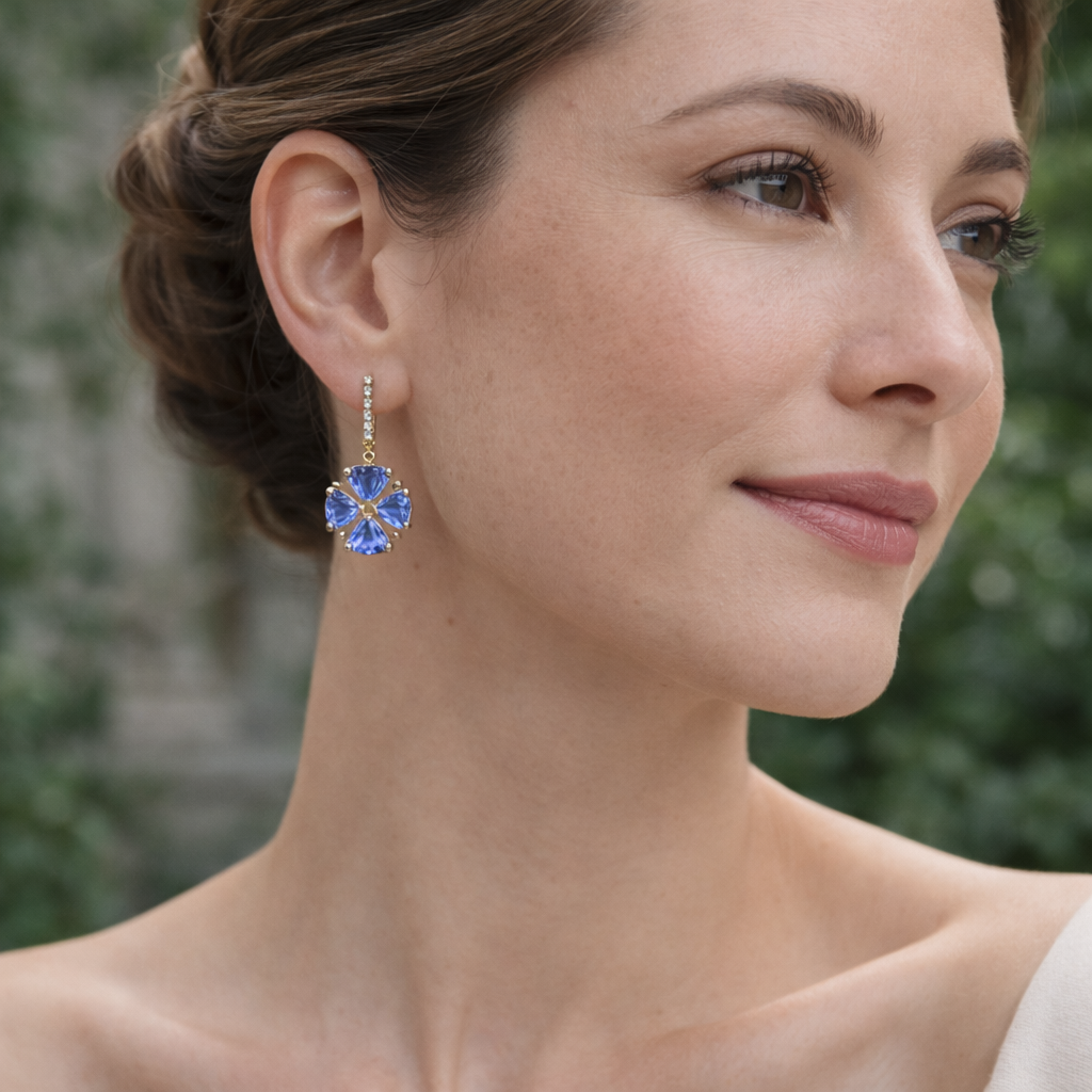 1.68 Ct Trillion Tanzanite 9K Gold Earrings