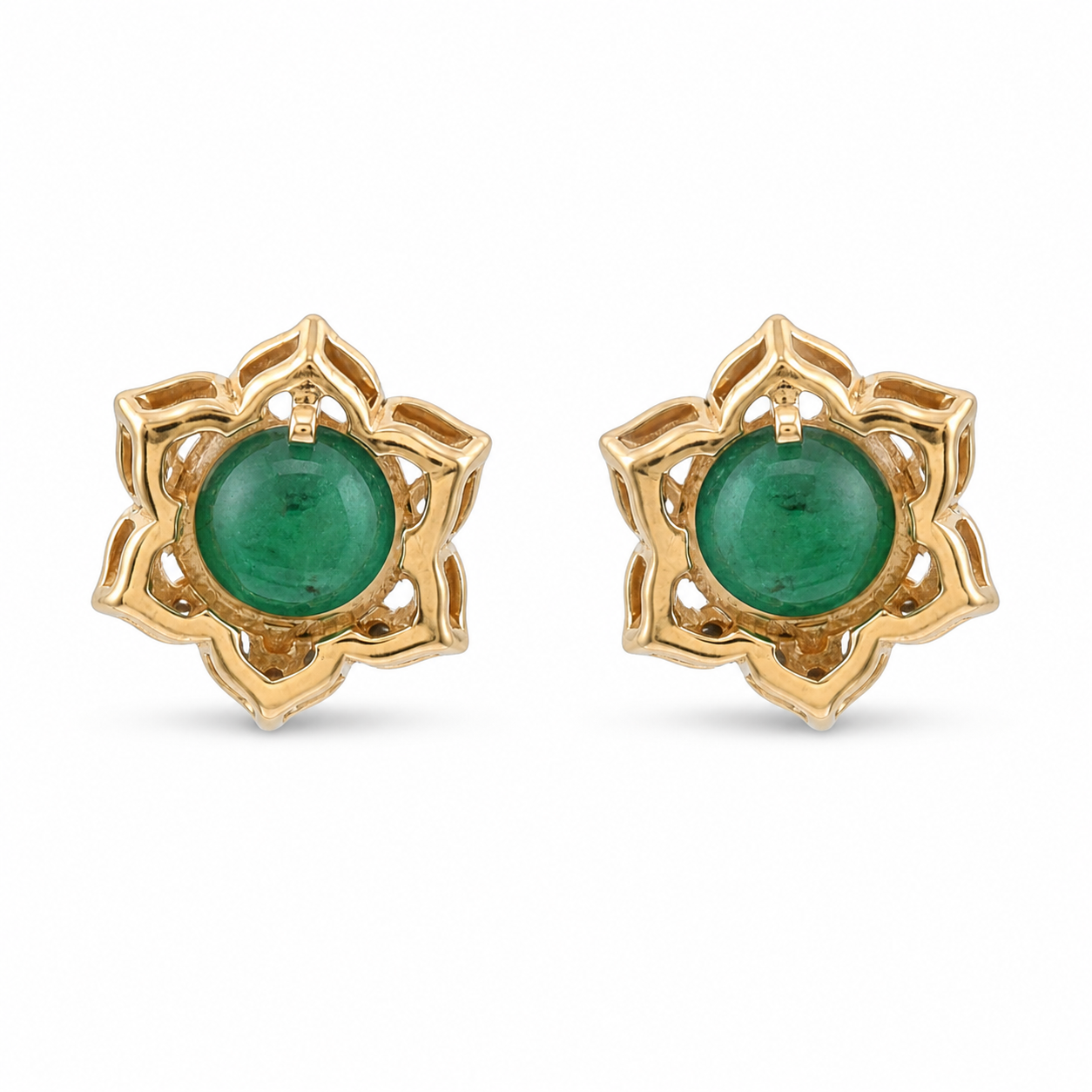 2.19 Ct Round Emerald 9K Gold Earrings