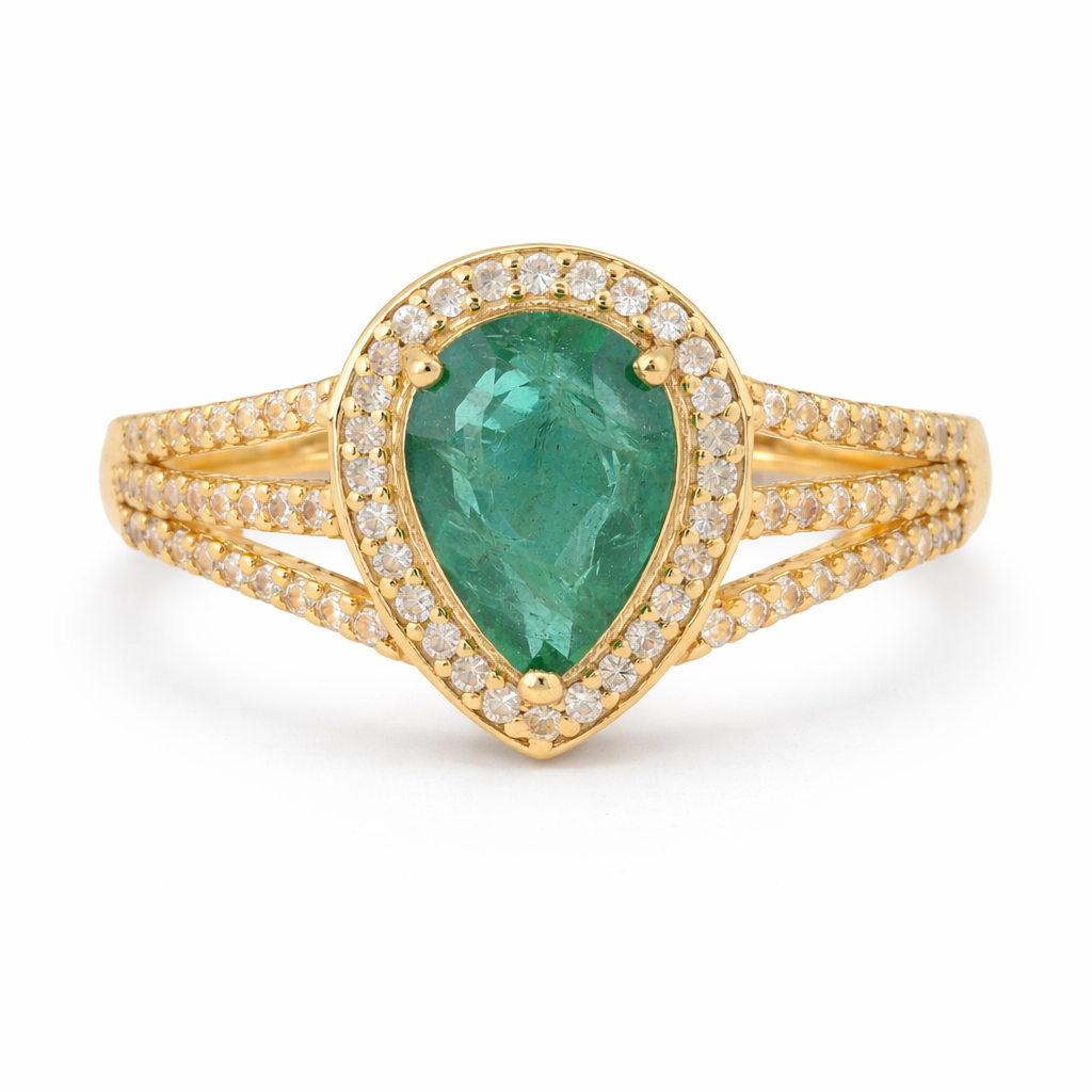 1.52 Ct Pear Emerald 9K Gold Ring