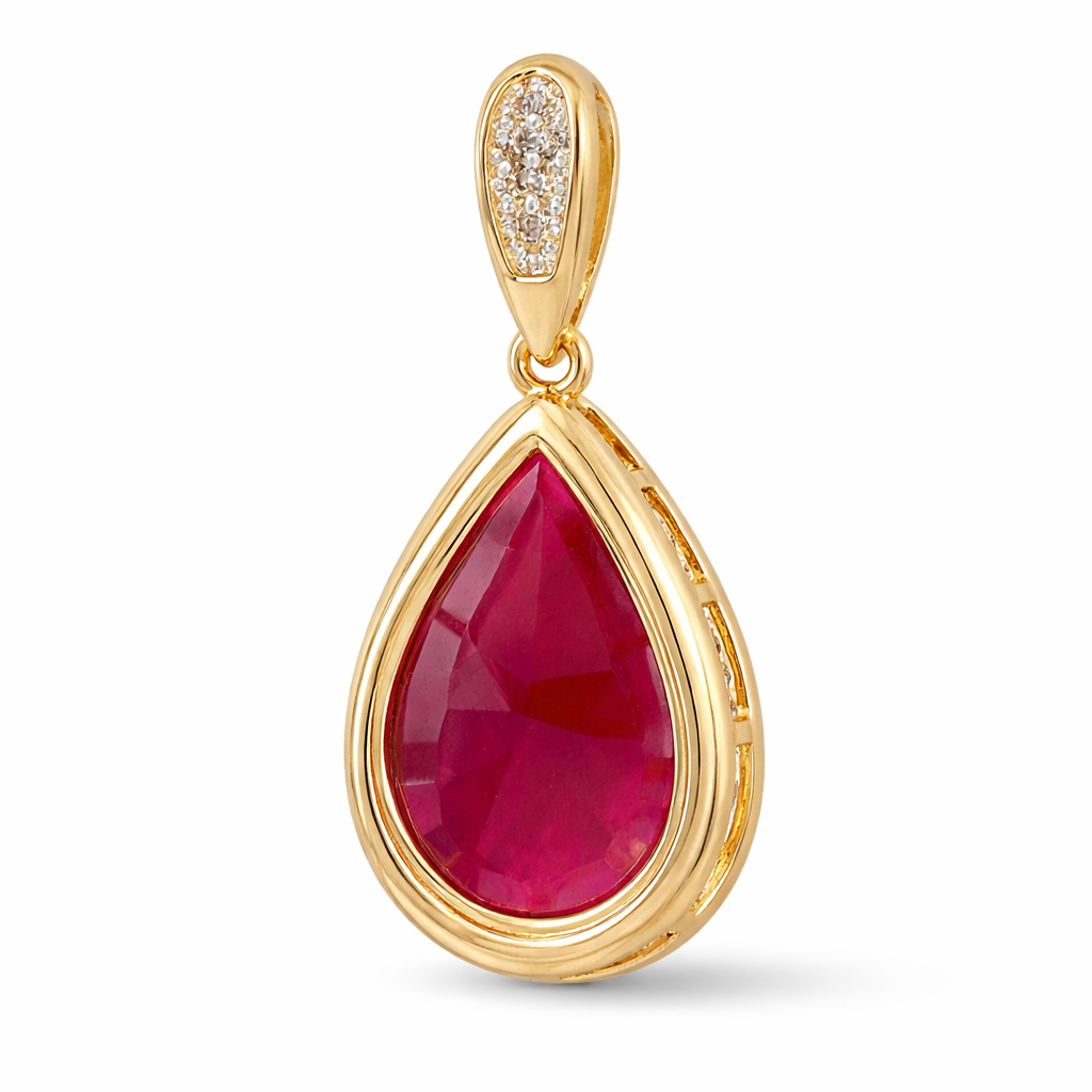 2.64 Ct Pear Ruby 9K Gold Pendant