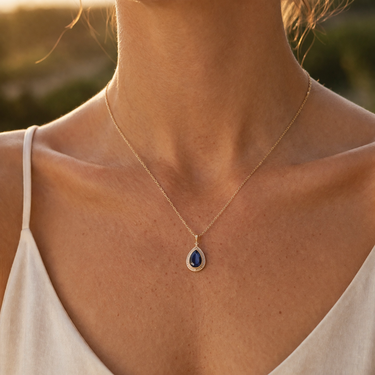 3.35 Ct Pear Sapphire 9K Gold Pendant