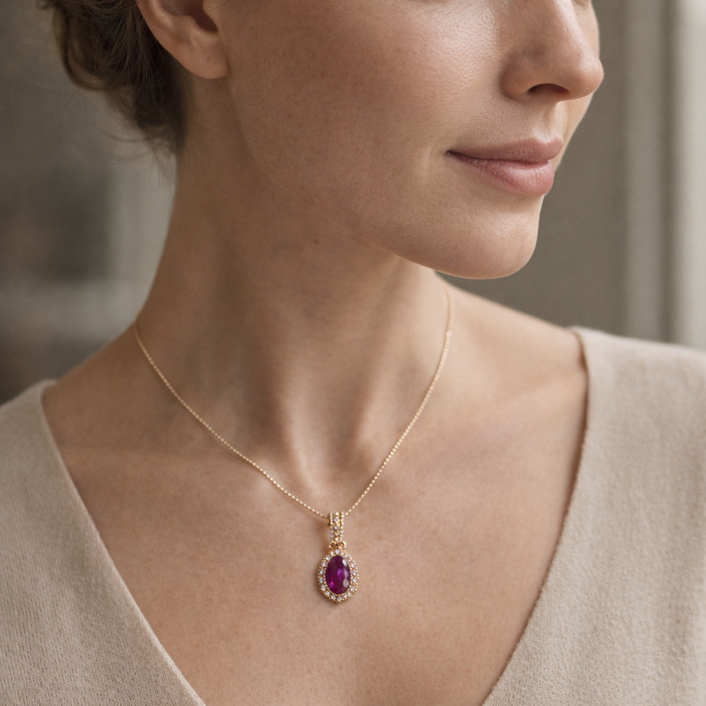 2.95 Ct Oval Ruby 9K Gold Pendant