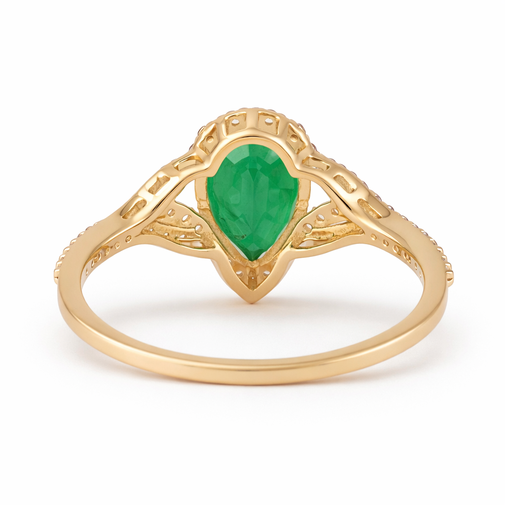 1.55 Ct Pear Emerald 9K Gold Ring