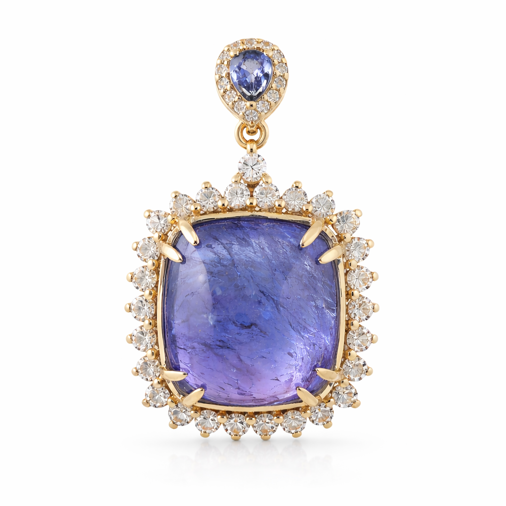 14.50 Ct Cushion Tanzanite 9K Gold Pendant