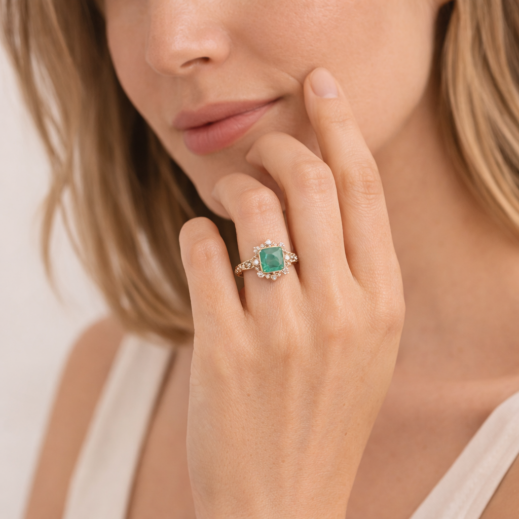 1.15 Ct Square Emerald 9K Gold Ring
