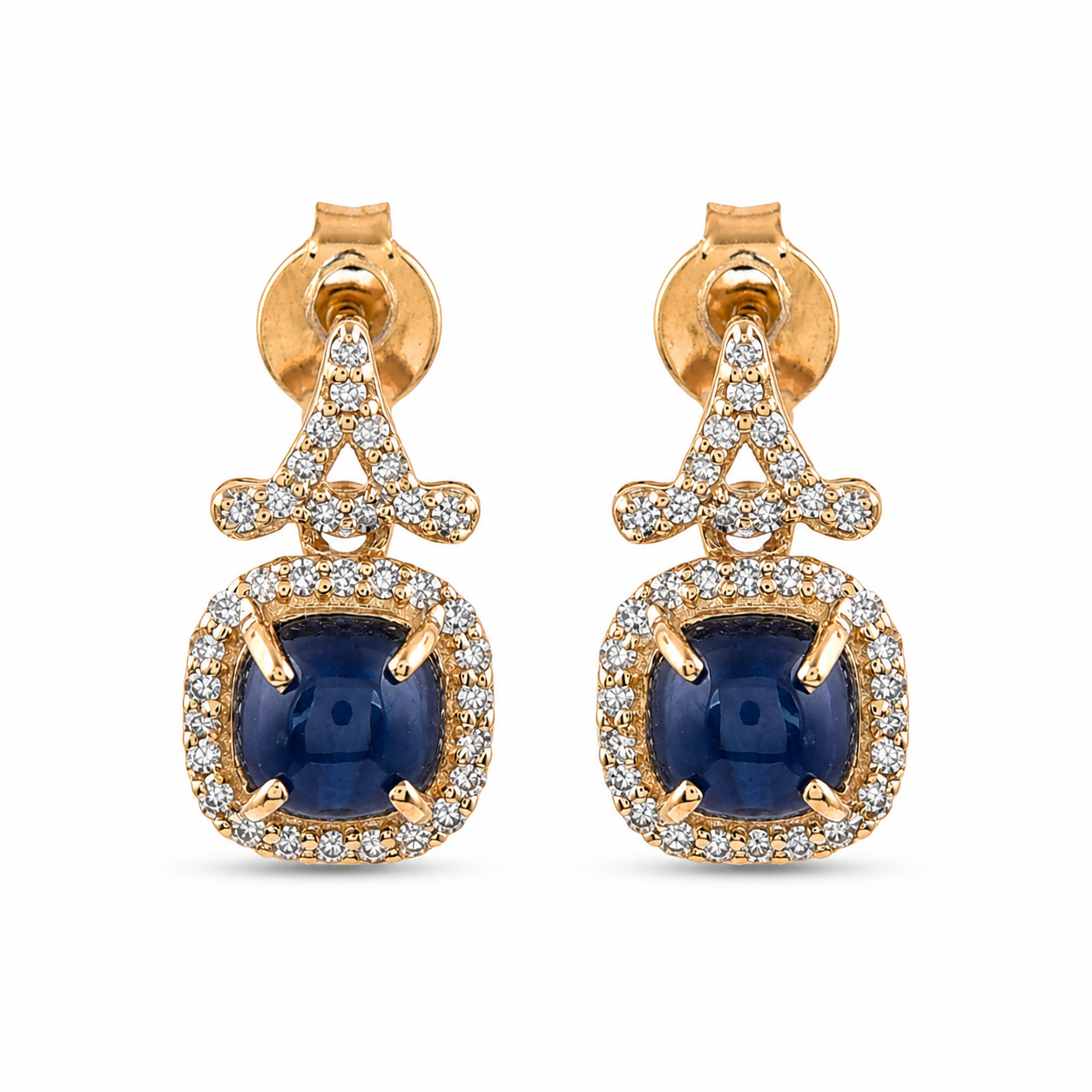 1.98 Ct Cushion Sapphire 9K Gold Earrings