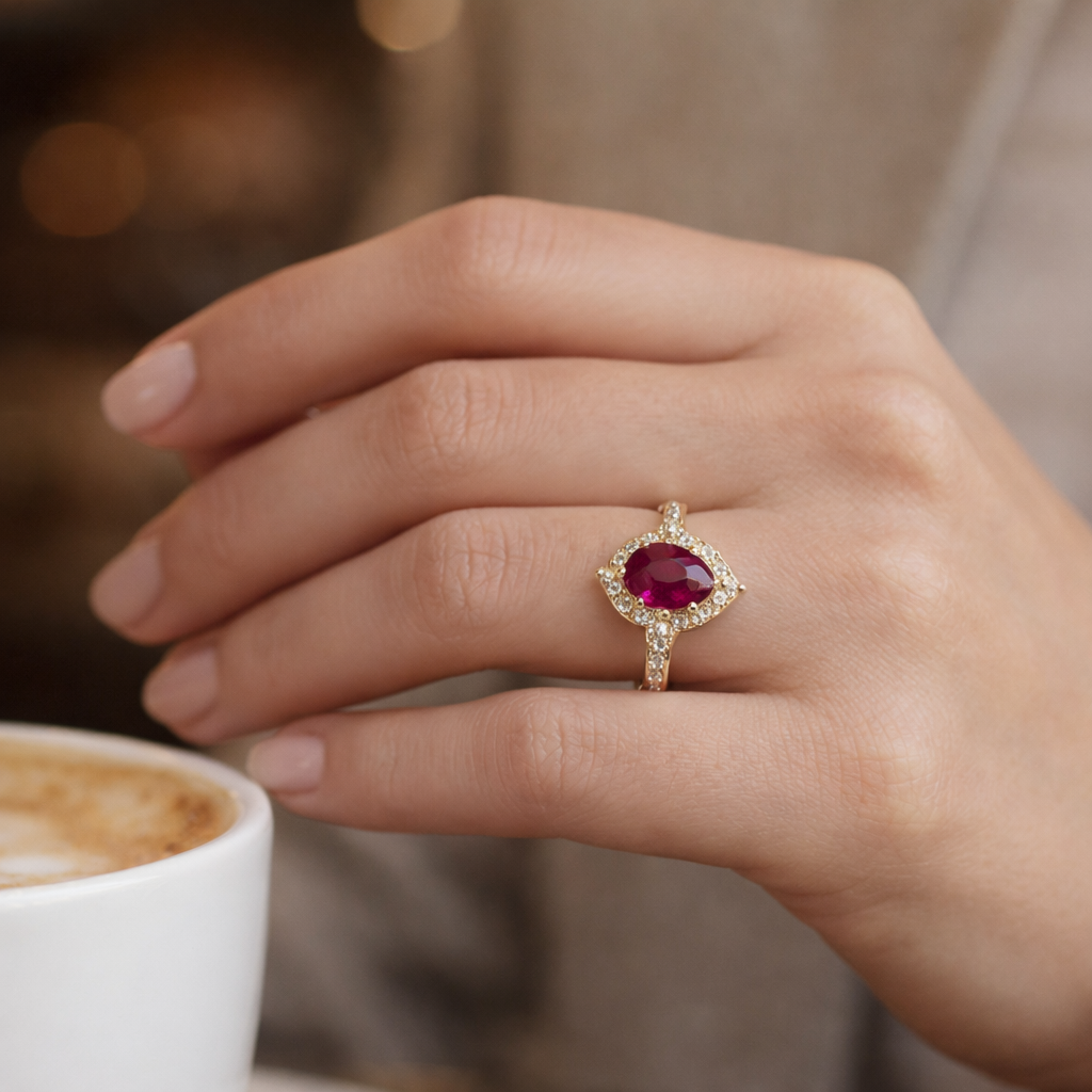 1.25 Ct Pear Ruby 9K Gold Ring