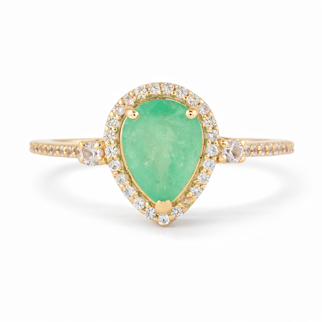1.49 Ct Pear Emerald 9K Gold Ring