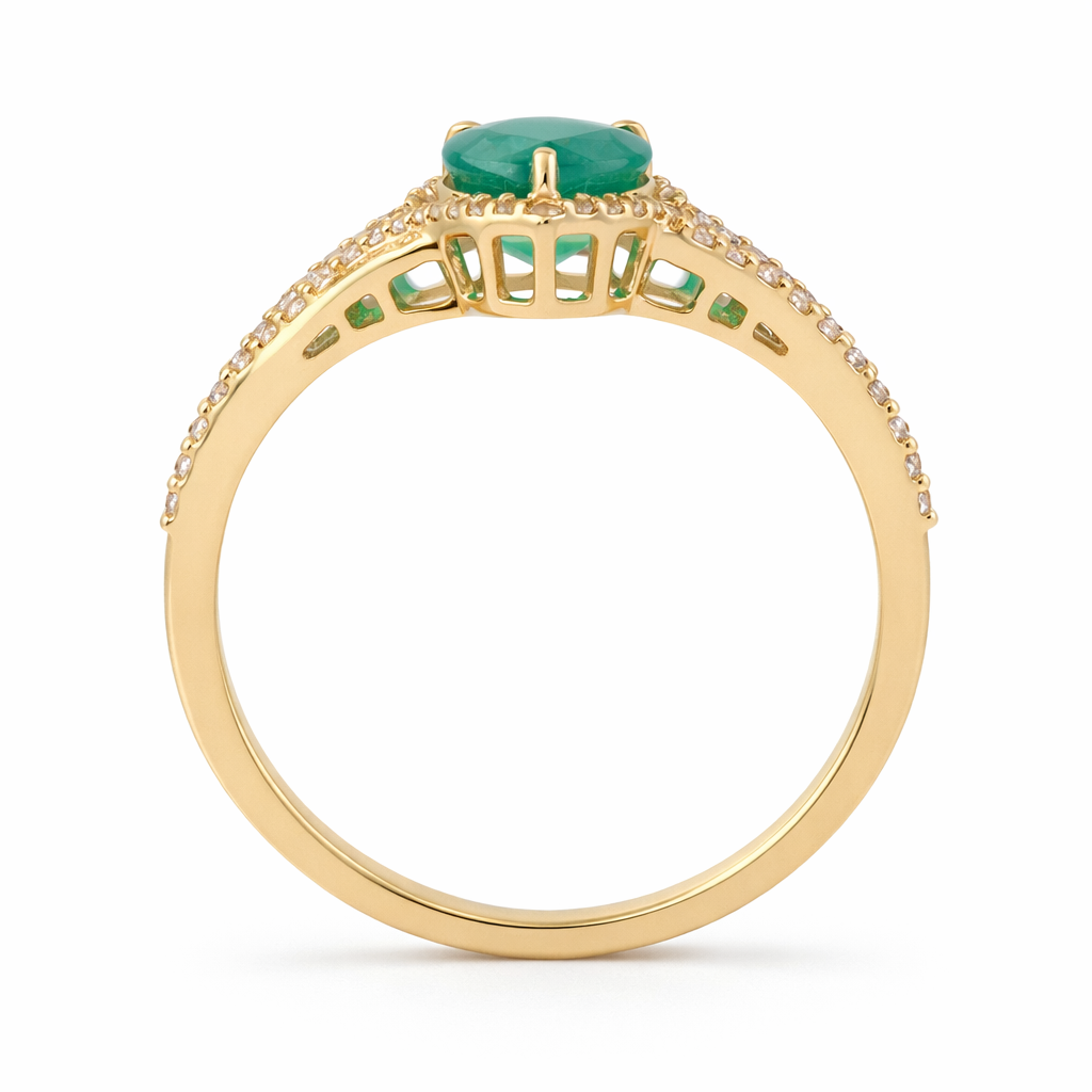 1.55 Ct Pear Emerald 9K Gold Ring
