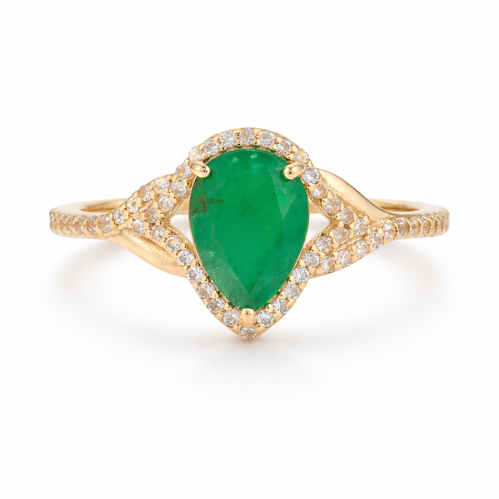 1.55 Ct Pear Emerald 9K Gold Ring