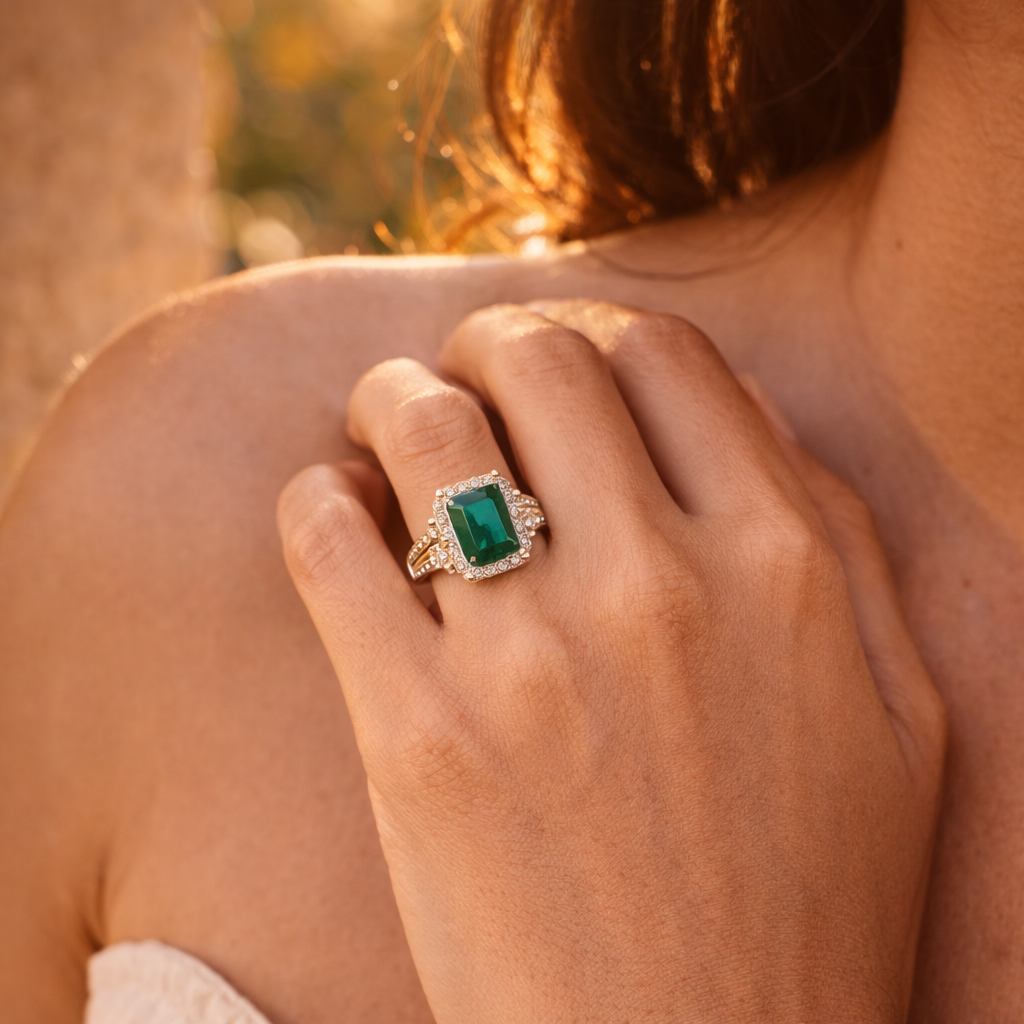 3.87 Ct Octagon Emerald 9K Gold Ring