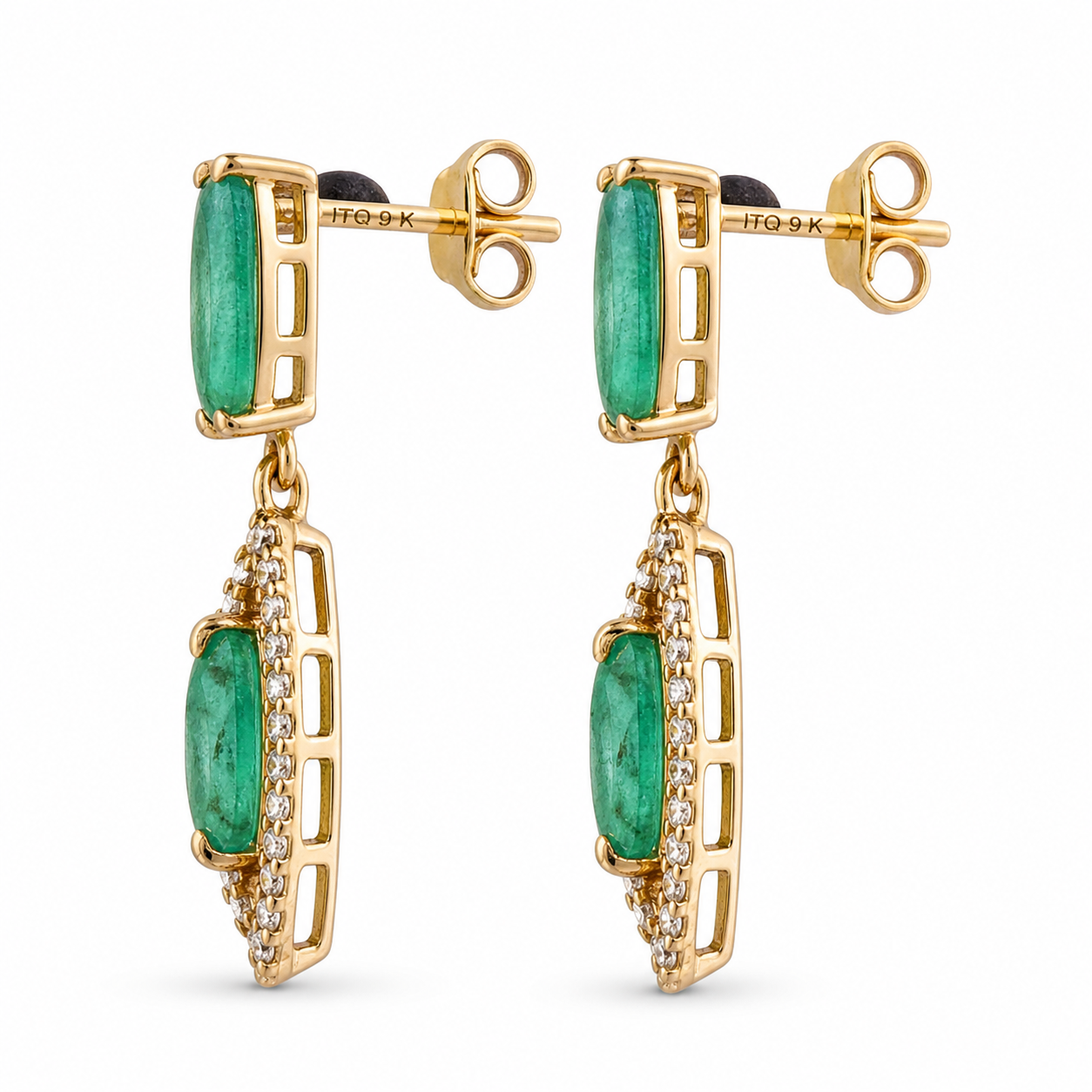 2.38 Ct Marquise Emerald 9K Gold Earrings