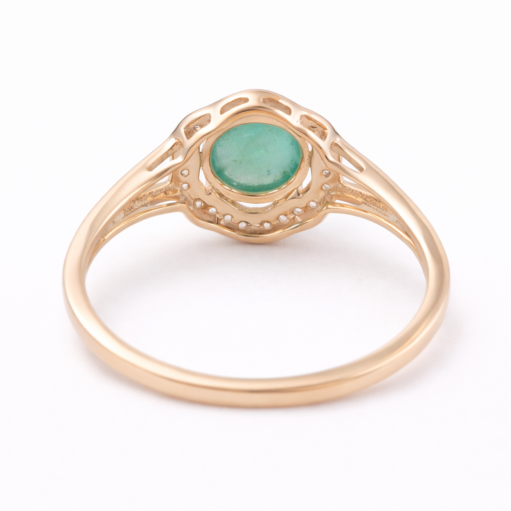 0.90 Ct Round Emerald 9K Gold Ring