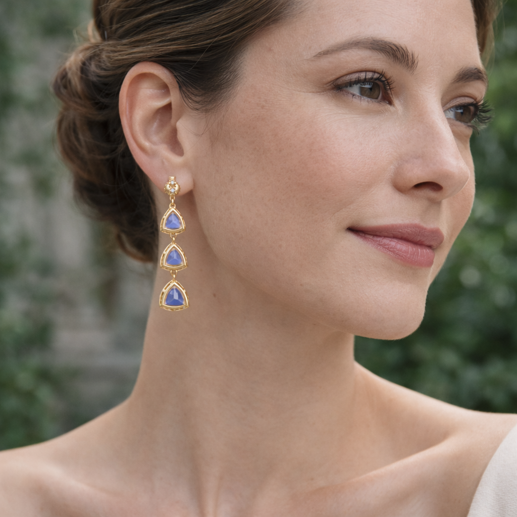 3.13 Ct Trillion Tanzanite 9K Gold Earrings