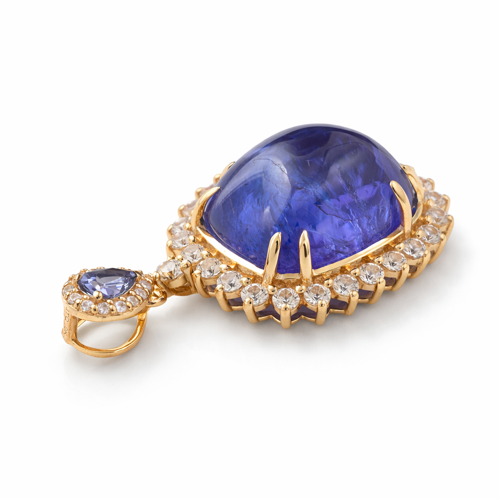 14.50 Ct Cushion Tanzanite 9K Gold Pendant