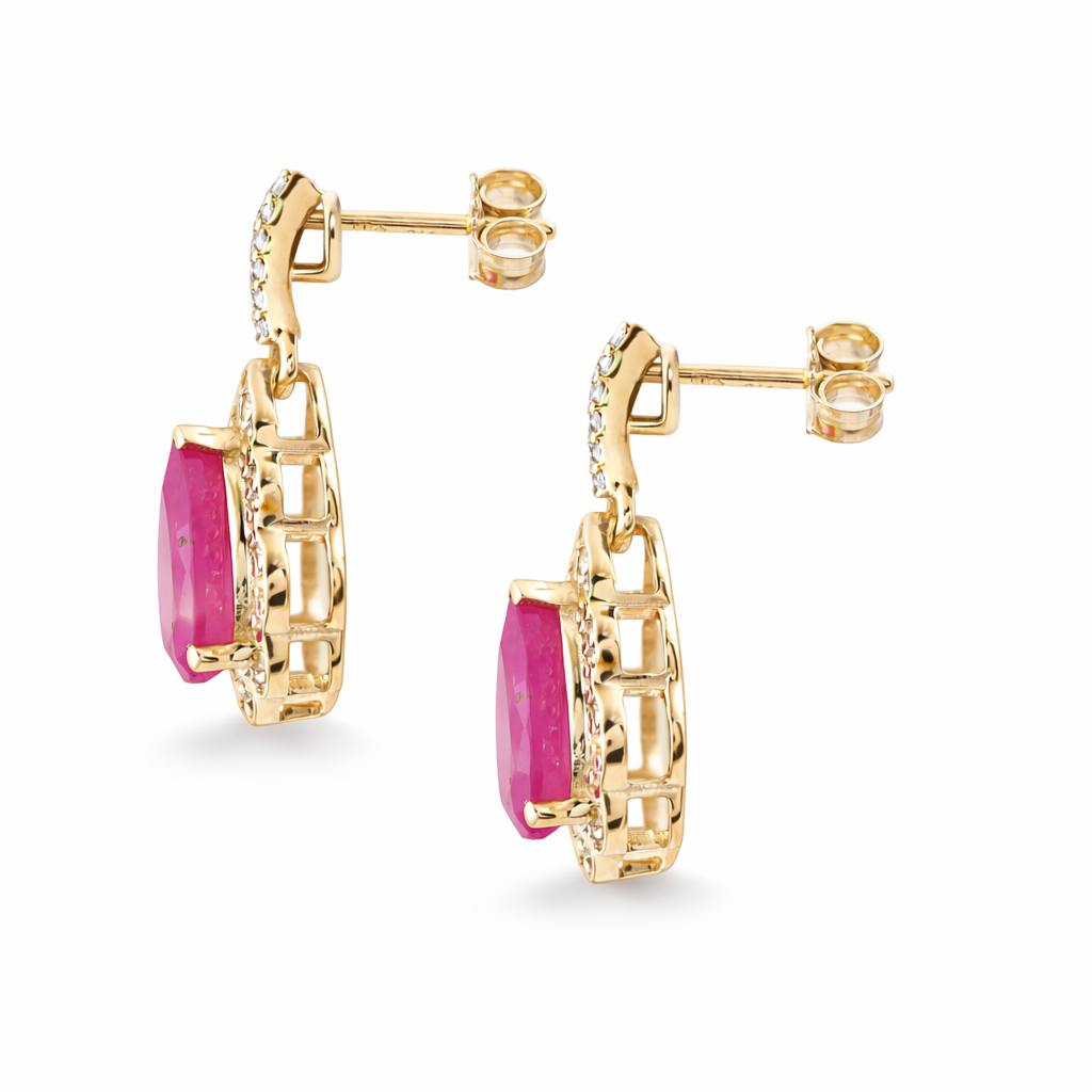 2.64 Ct Pear Ruby 9K Gold Earrings