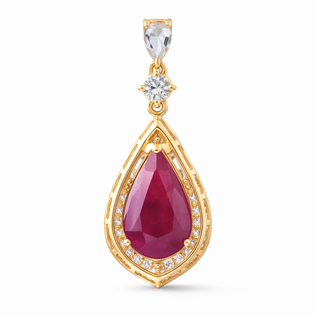 3.45 Ct Pear Ruby 9K Gold Pendant