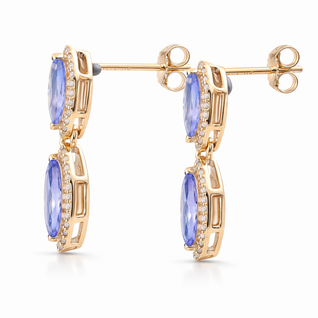2.34 Ct Marquise Tanzanite 9K Gold Earrings