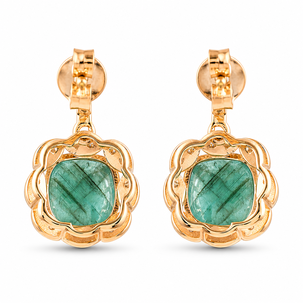 4.98 Ct Cushion Emerald 9K Gold Earrings