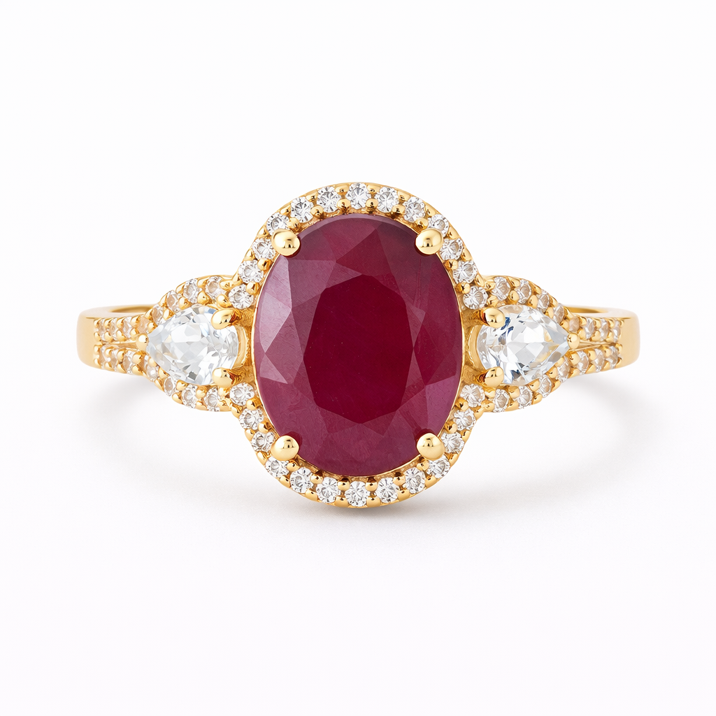 4.01 Ct Oval Ruby 9K Gold Ring