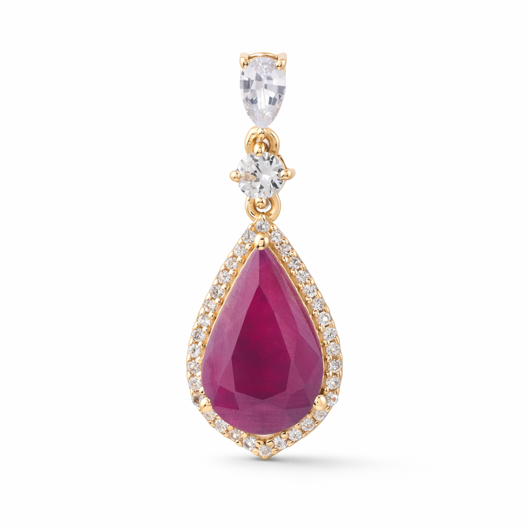 3.45 Ct Pear Ruby 9K Gold Pendant