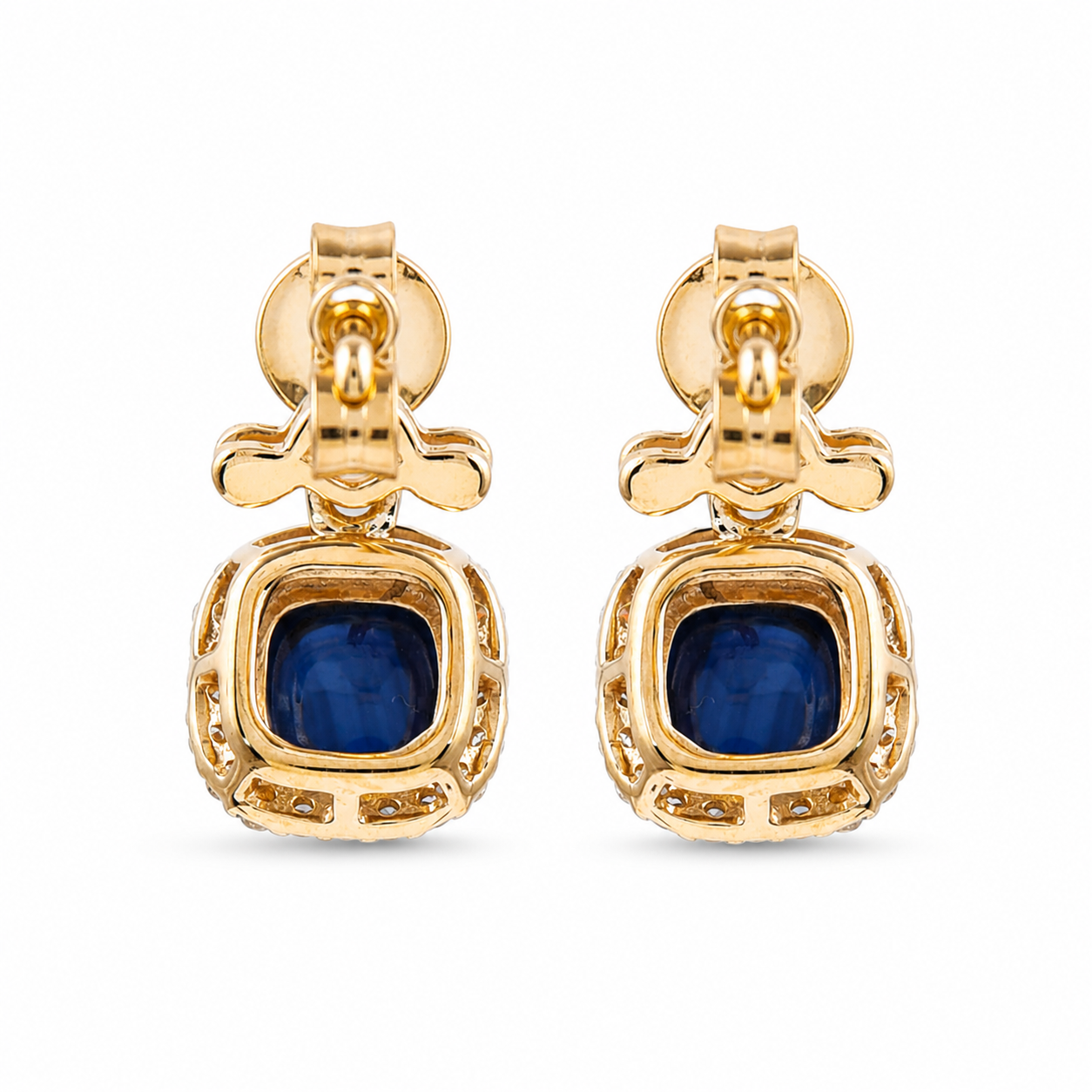 1.98 Ct Cushion Sapphire 9K Gold Earrings