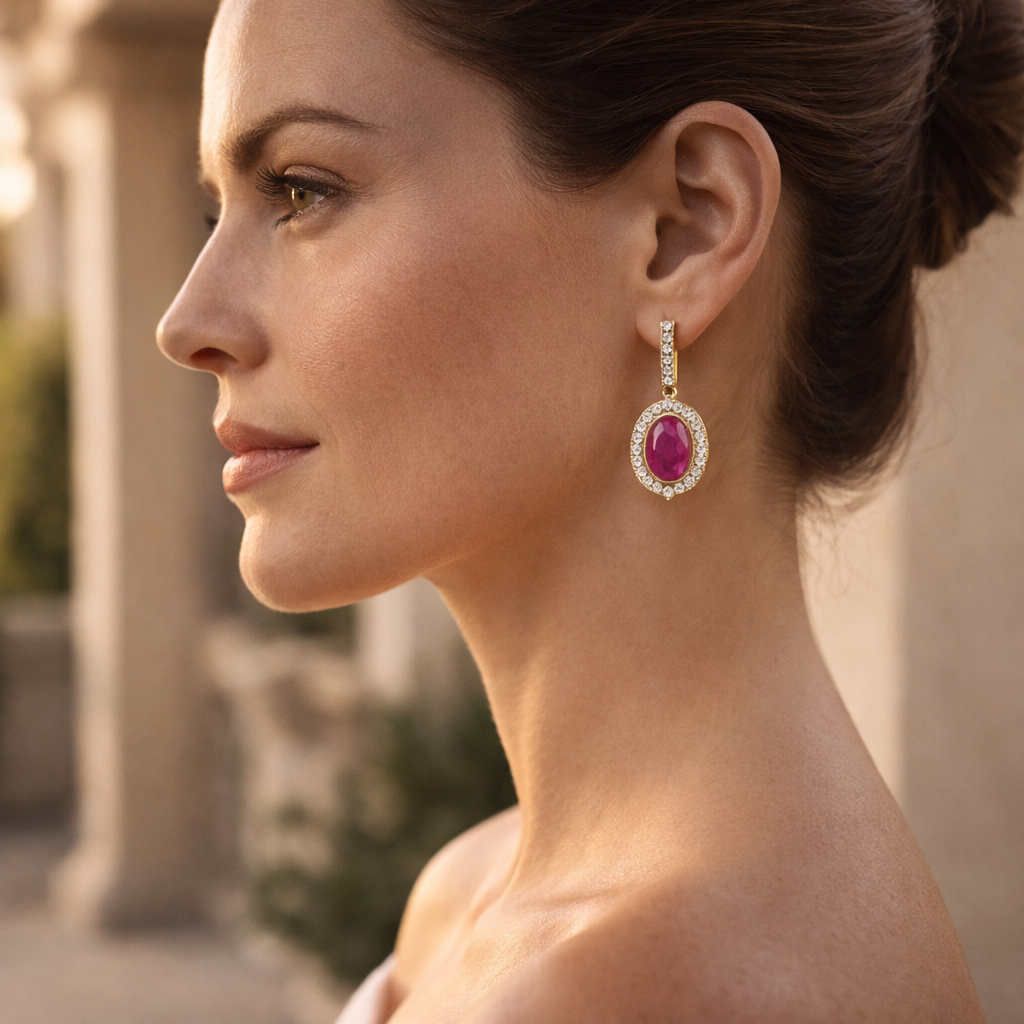 4.33 Ct Oval Ruby 9K Gold Earrings
