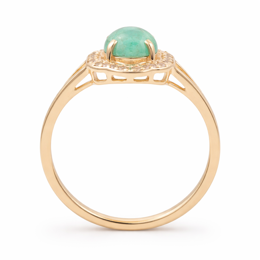 0.90 Ct Round Emerald 9K Gold Ring