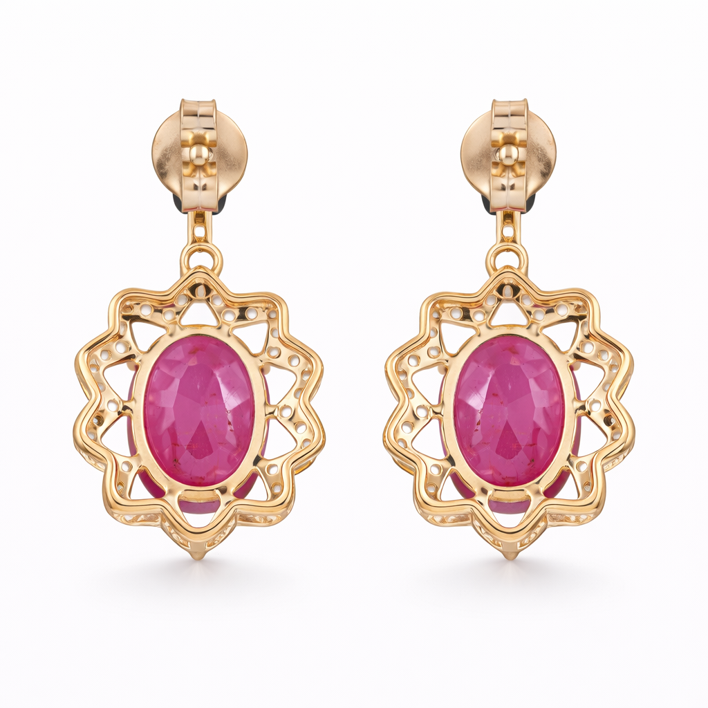 4.58 Ct Oval Ruby 9K Gold Earrings
