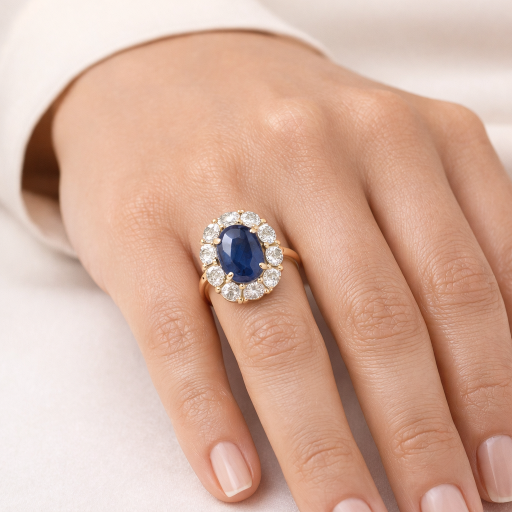 9.68 Ct Oval Sapphire 9K Gold Ring