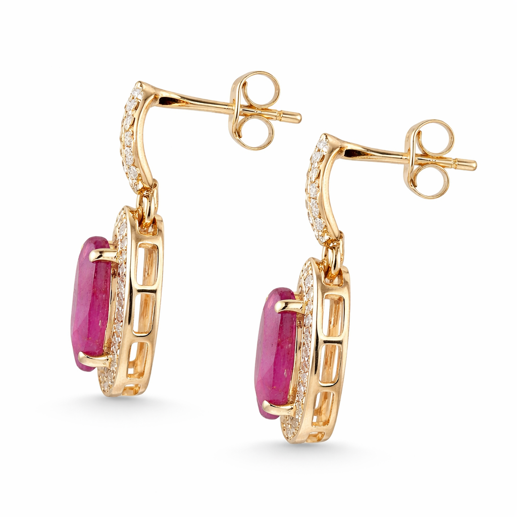 6.89 Ct Oval Ruby 9K Gold Earrings