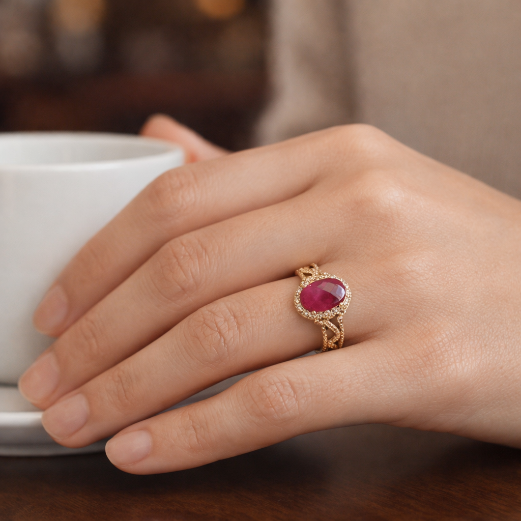 2.25 Ct Oval Ruby 9K Gold Ring