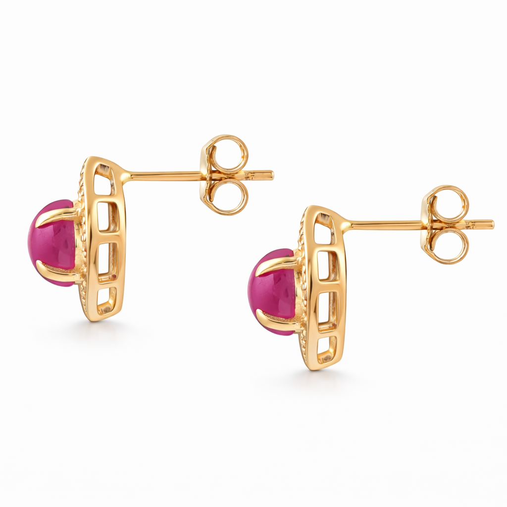 2.91 Ct Round Ruby 9K Gold Earrings