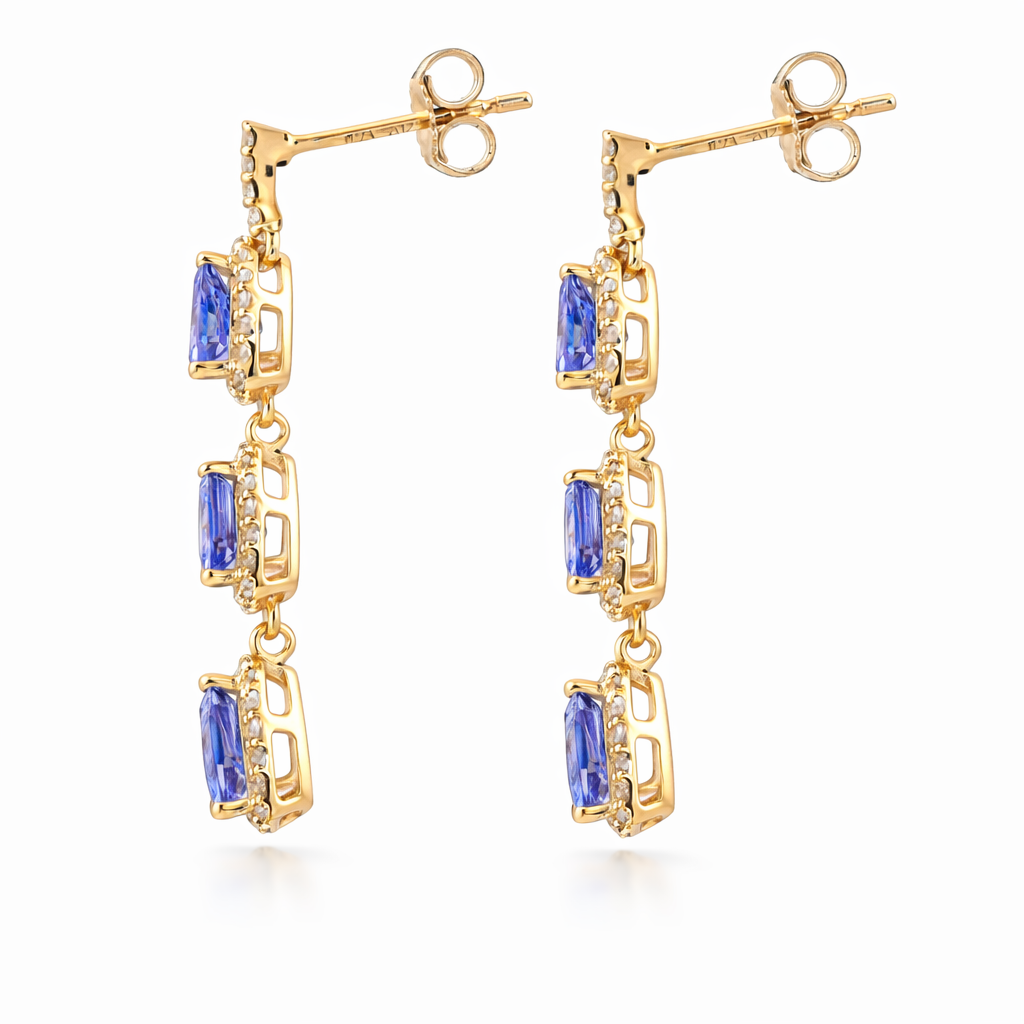 3.13 Ct Trillion Tanzanite 9K Gold Earrings