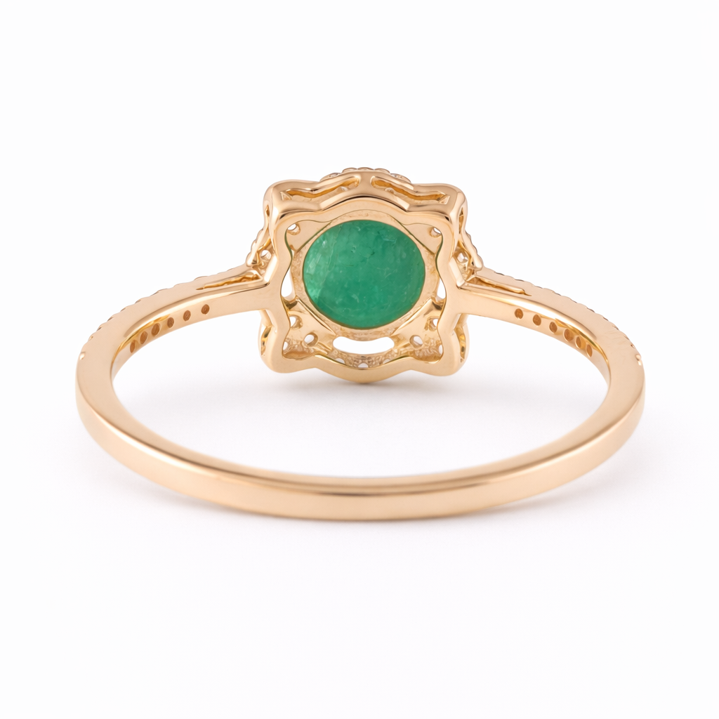 0.93 Ct Round Emerald 9K Gold Ring